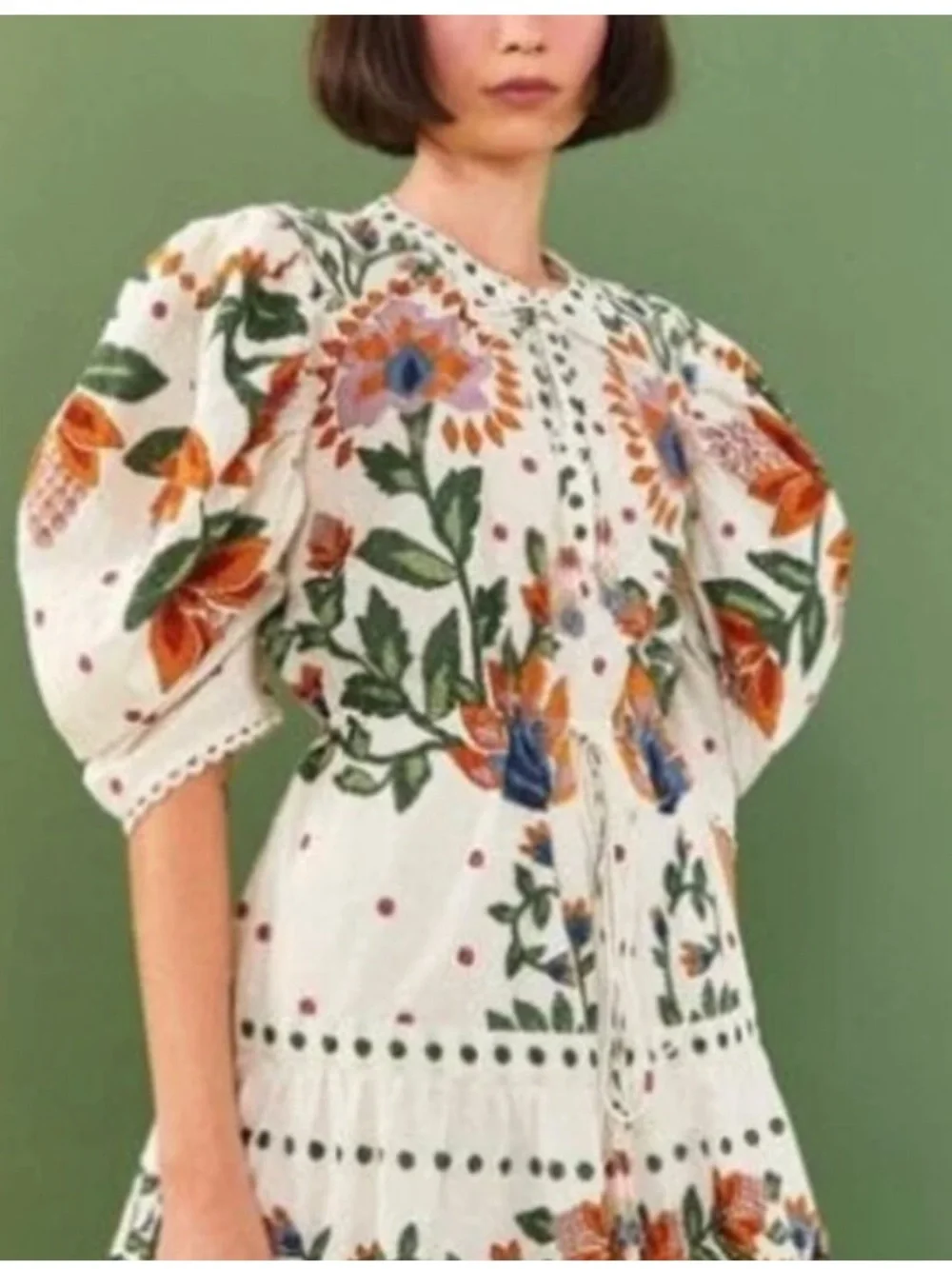 FARM Rio Cream Mini Dress with Green, Orange and Purple Floral Embroidery - Picture 6 of 6